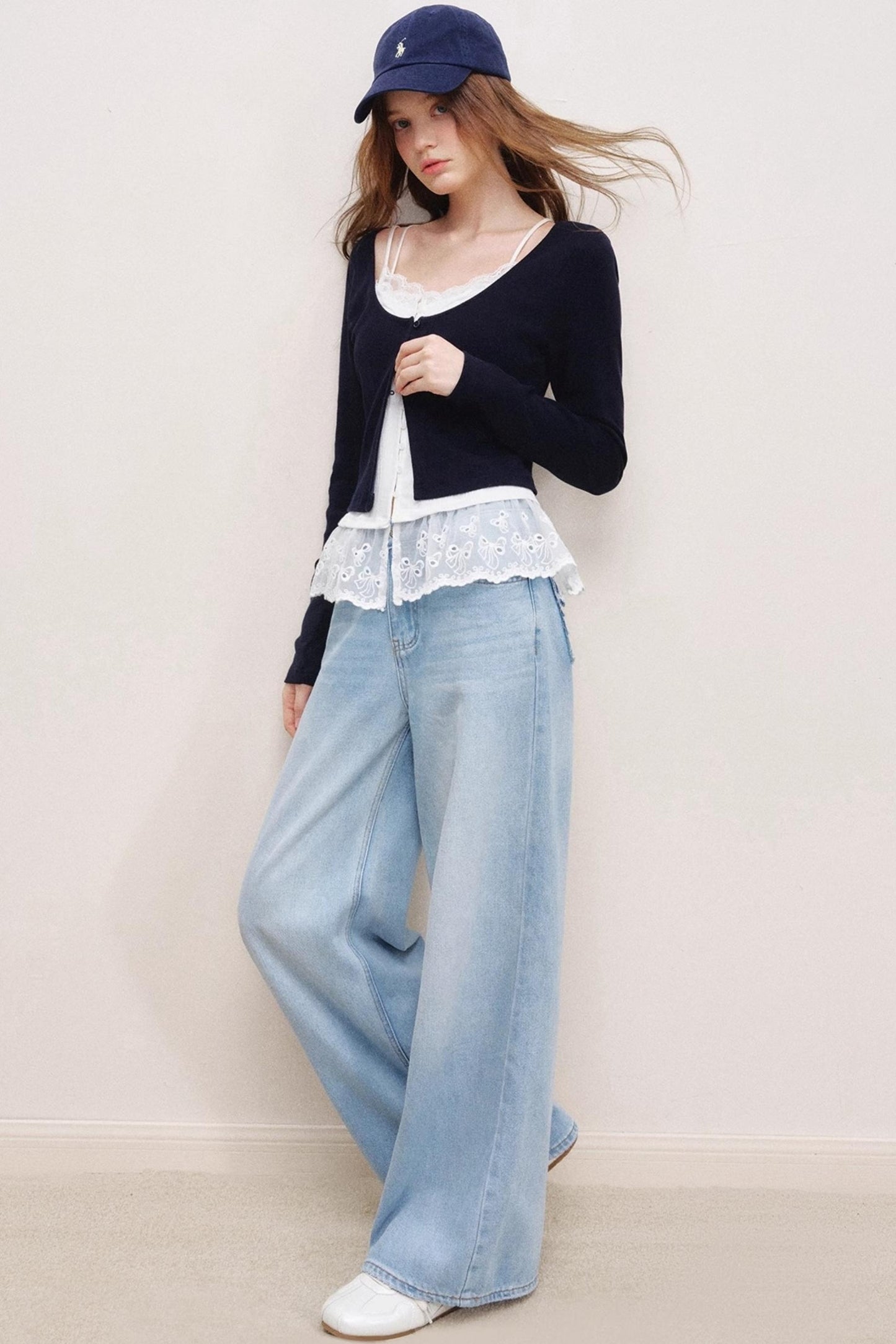 High-Waisted Lace-Trimmed Jeans