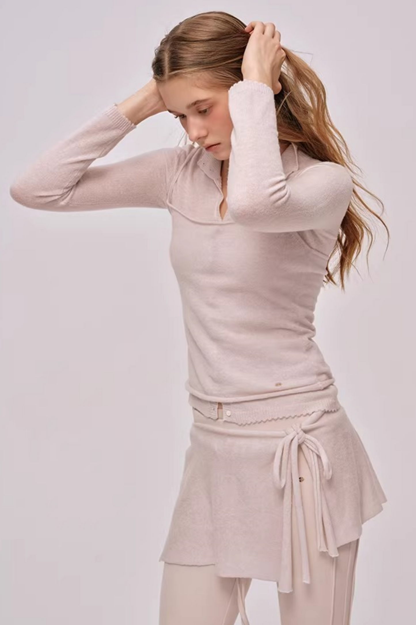 Doll Collar Knitted Cardigan Set-Up