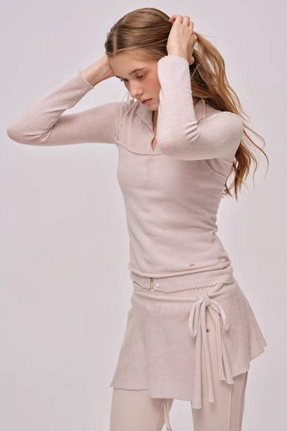 Doll Collar Knitted Cardigan Set-Up