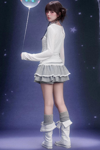 Sweet Grey Tiered Skirt