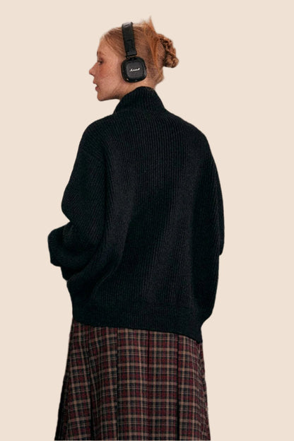 EZEK American Vintage Heavy Turtleneck Knitted Cardigan Women's Pre-Fall New Single-Breasted Loose Slouchy Sweater Jacket