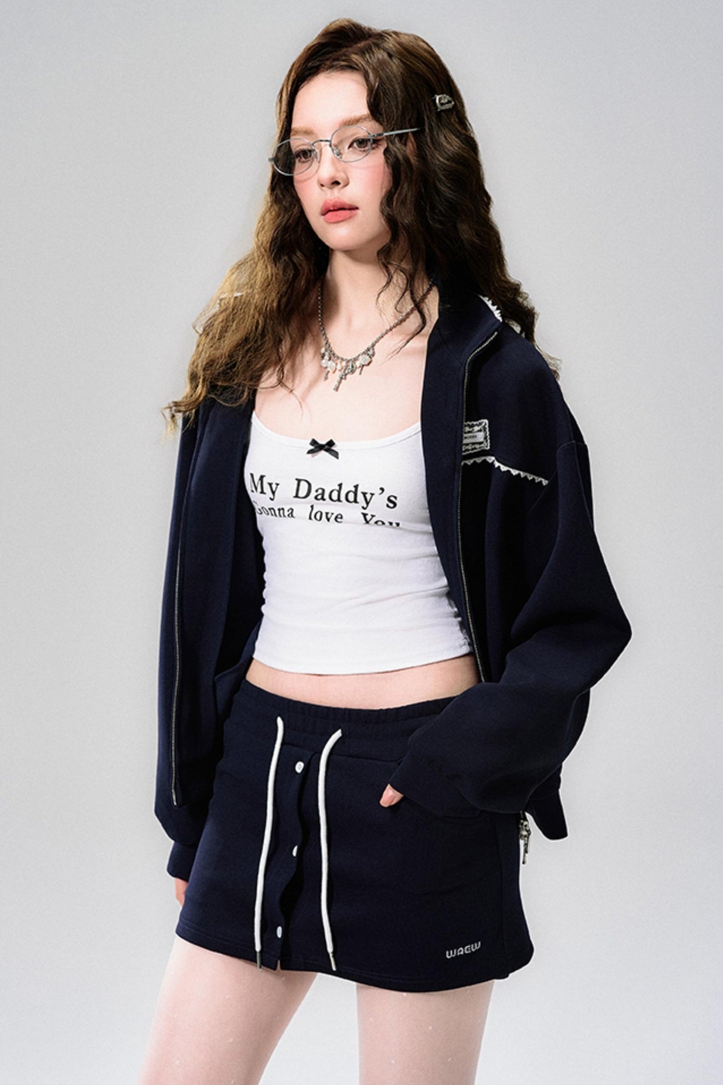 Navy Lace Jacket & Skirt Set-Up