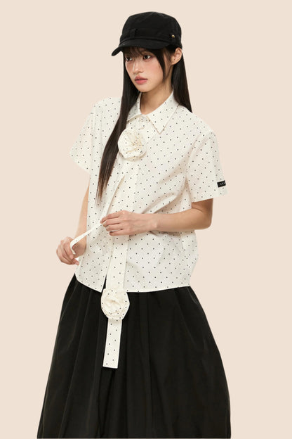 Polka Dot Flutter Sleeve Blouse