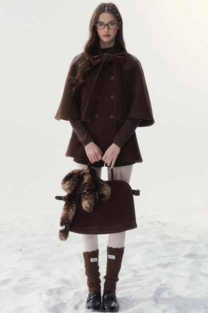 Cocoa Double-Breasted Cape Coat