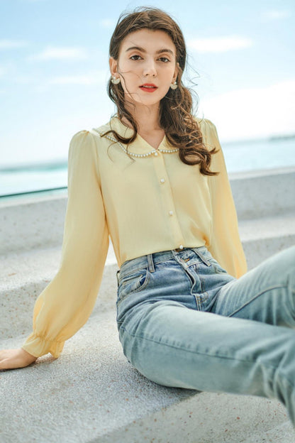 Lady Chiffon Bubble Long Sleeve Shirt