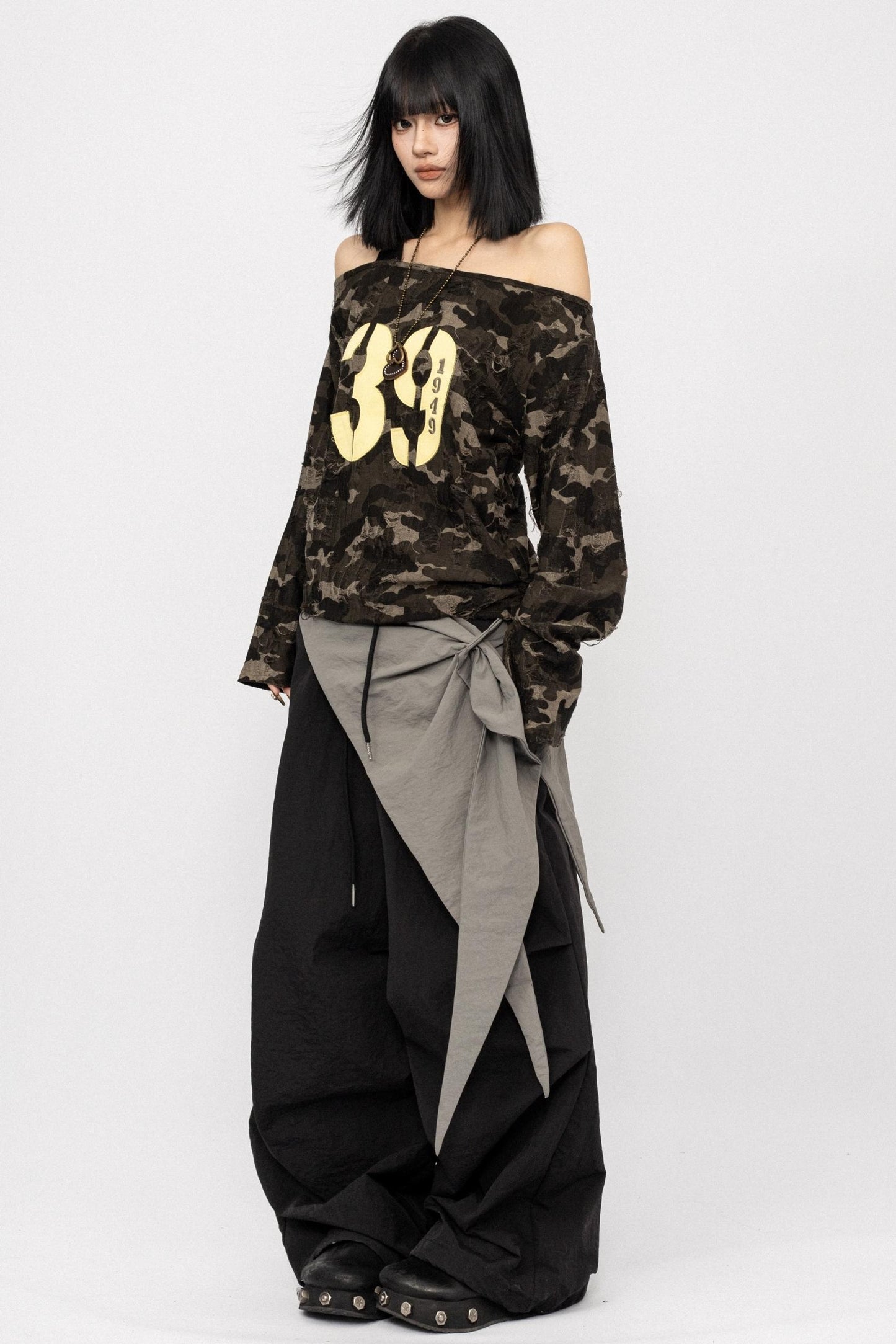 American Camo Print Off-the-Shoulder Top