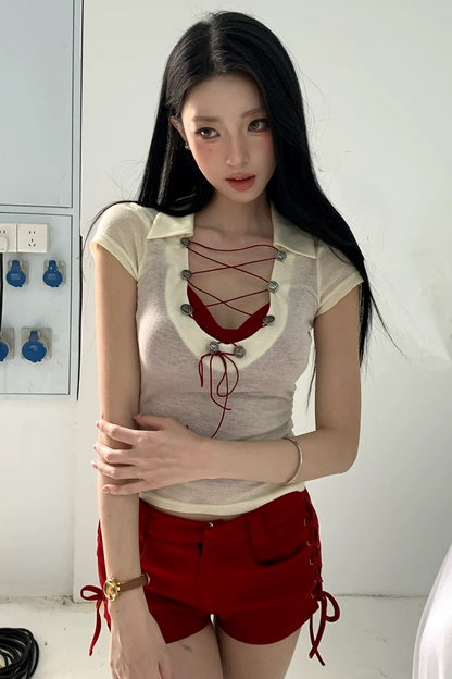 Color-Block Strappy Shorts Set-Up