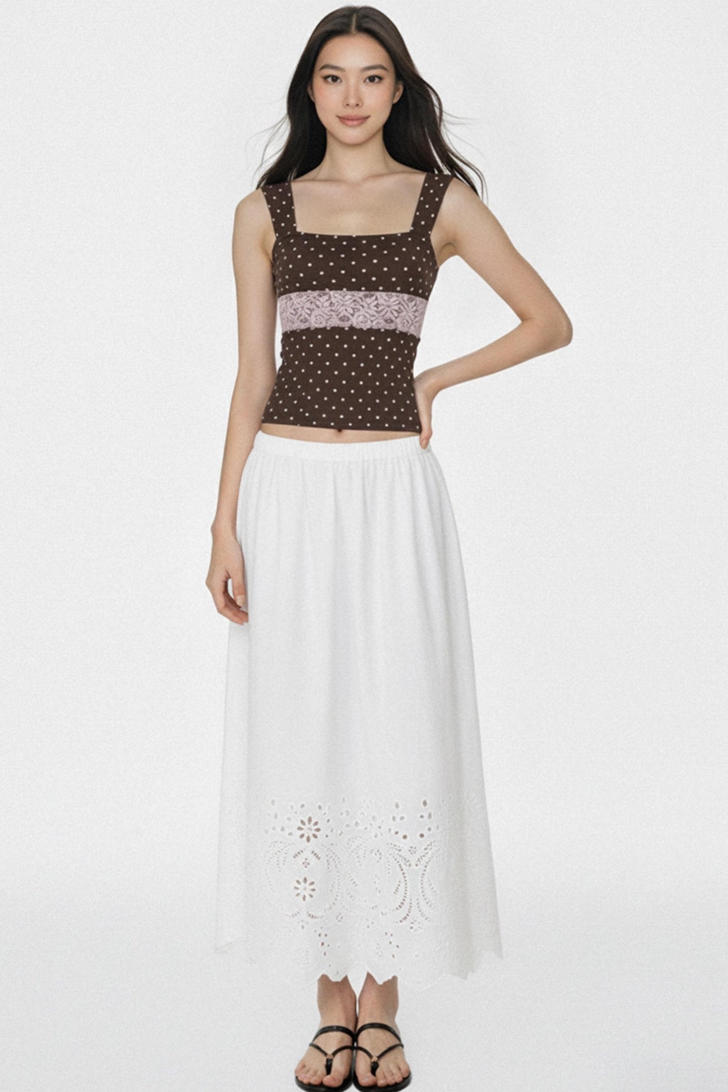 White Jacquard Mid-Length Skirt