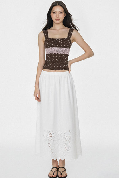 White Jacquard Mid-Length Skirt