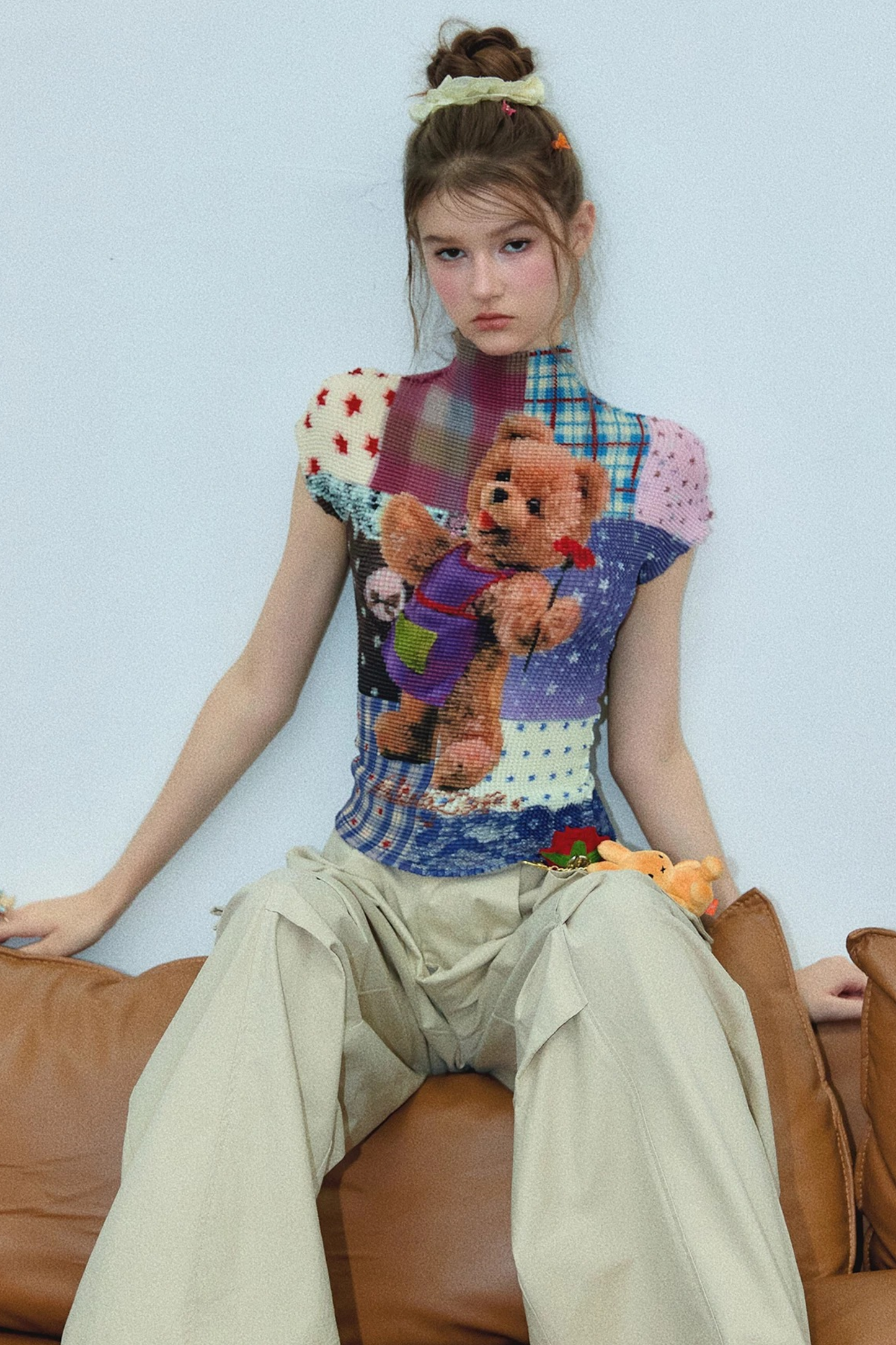Bear Patchwork Knit Top