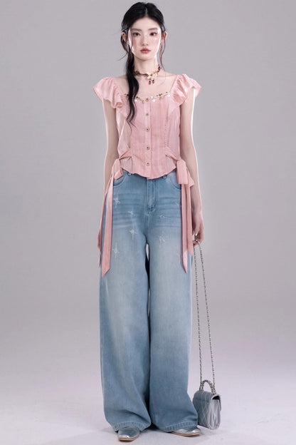 Blossom Breeze Ruffle Sleeve Tie Set-Up