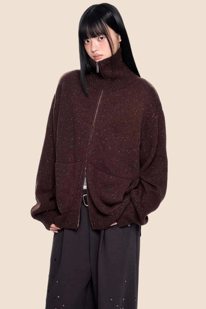 High-Neck Knitted Cardigan