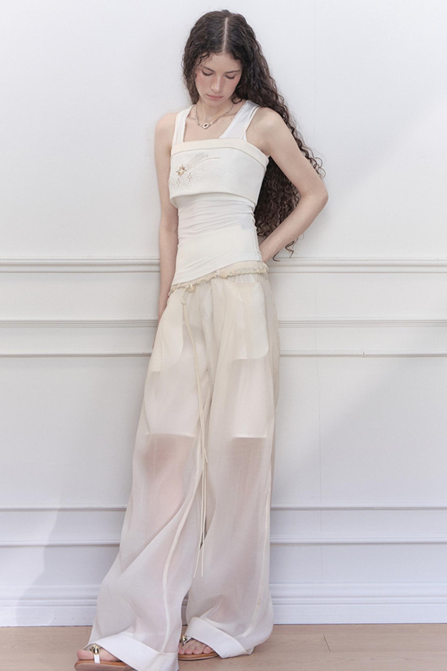 Lace Collar Knit Camisole Set