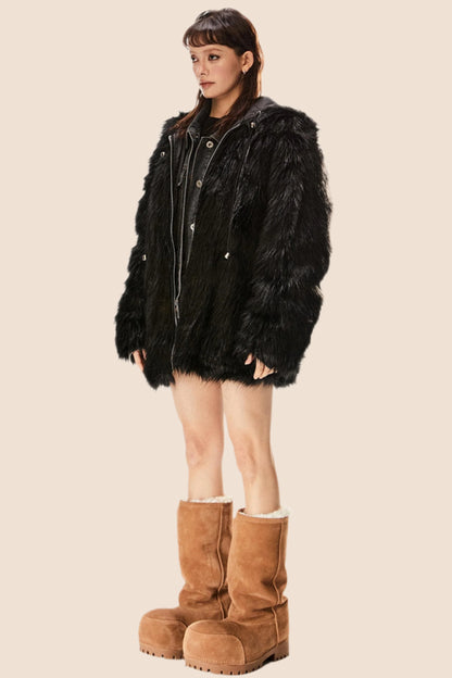 Retro Eco-Friendly Fur Black Jacket