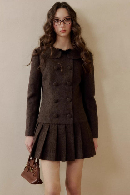 Retro Houndstooth Pleated Dress