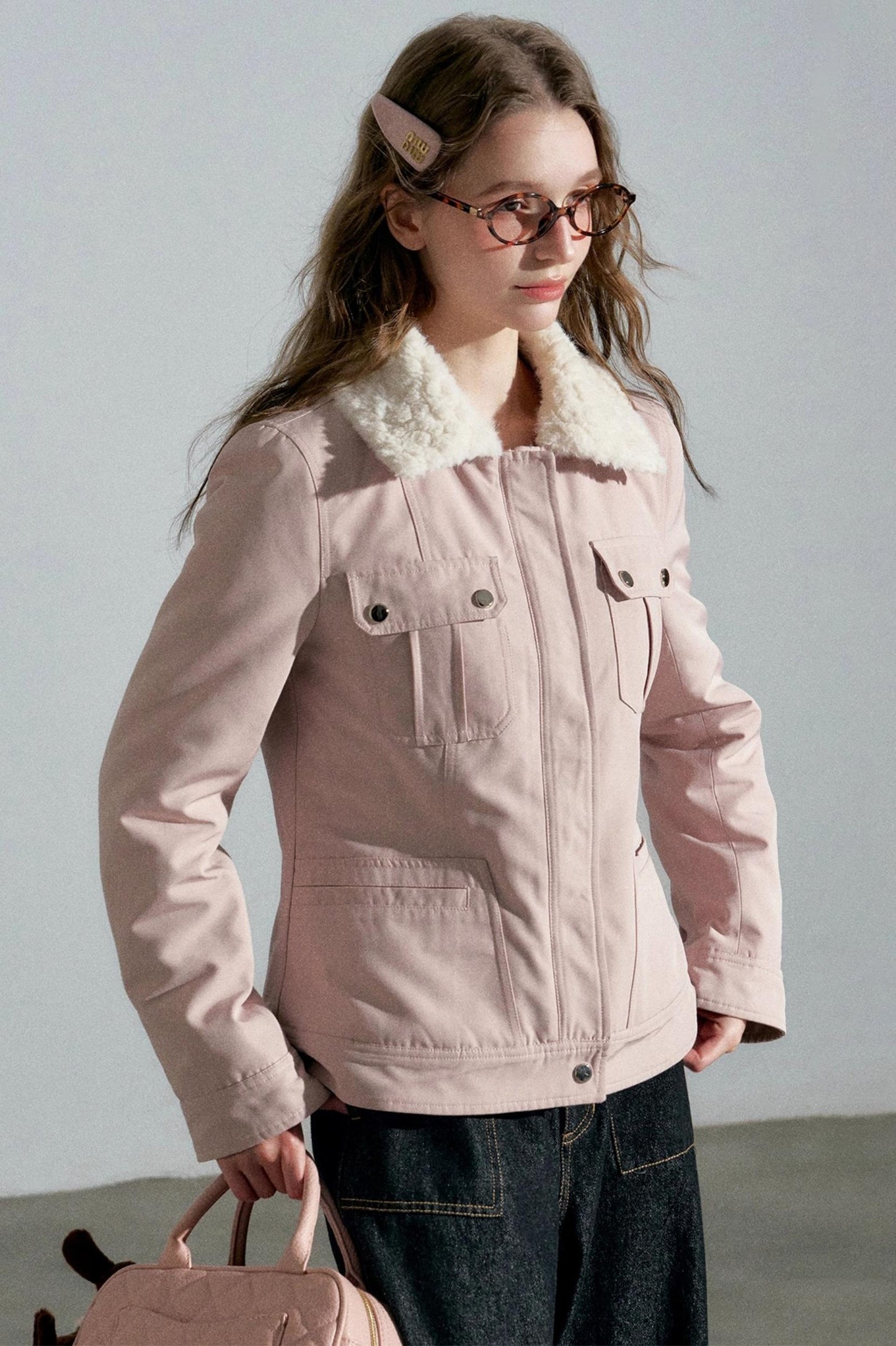 Lapel Pink Cotton Jacket