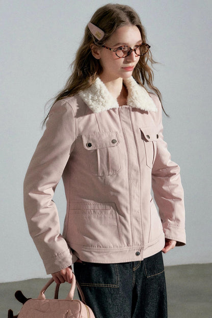 Lapel Pink Cotton Jacket