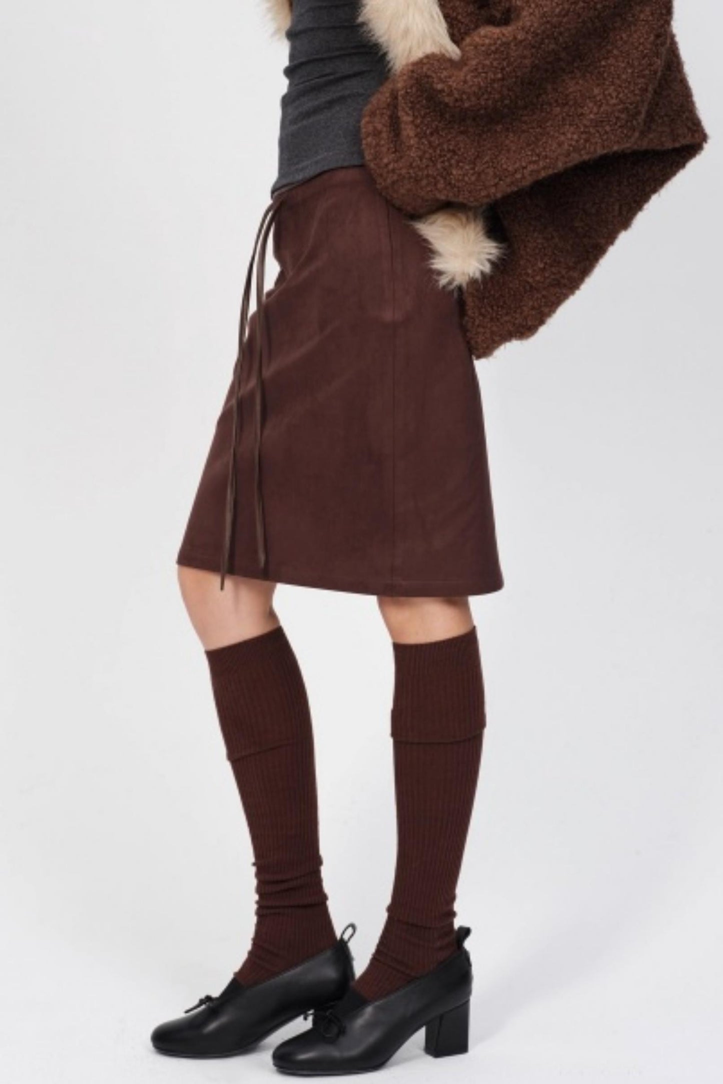 Winter Retro Suede Midi Skirt