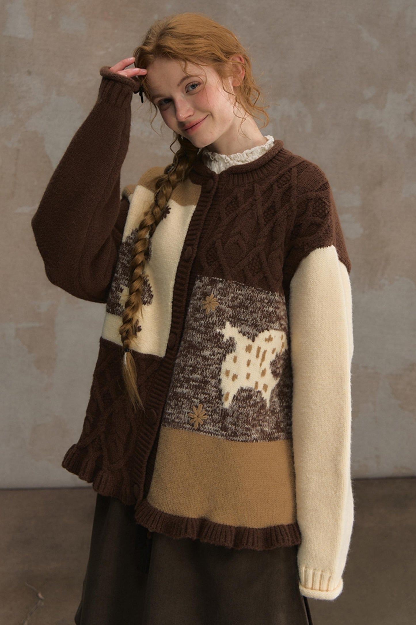 Soft Vintage Crew Neck Cardigan & Scarf Set-Up