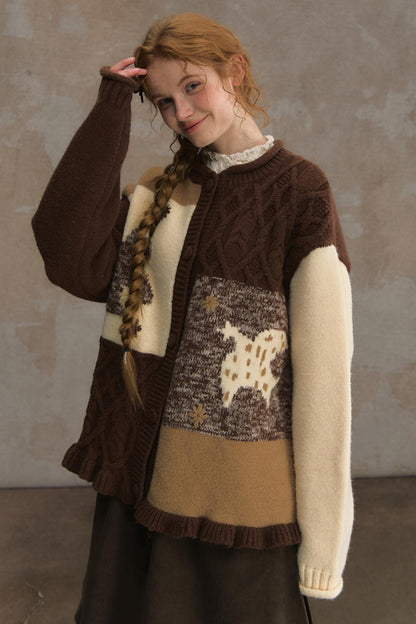 Soft Vintage Crew Neck Cardigan & Scarf Set-Up