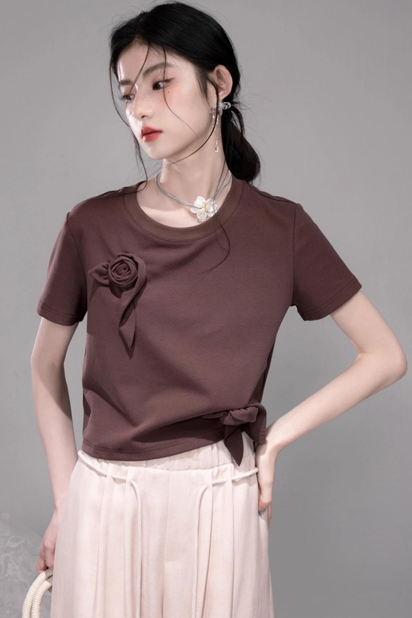 T-shirt sophistiqué bleu glace marron rose