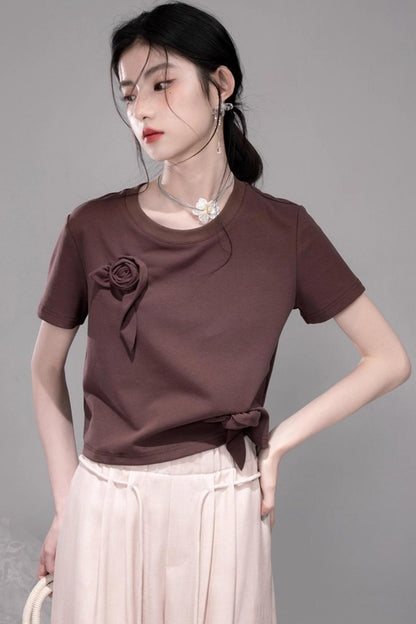 T-shirt sophistiqué bleu glace marron rose