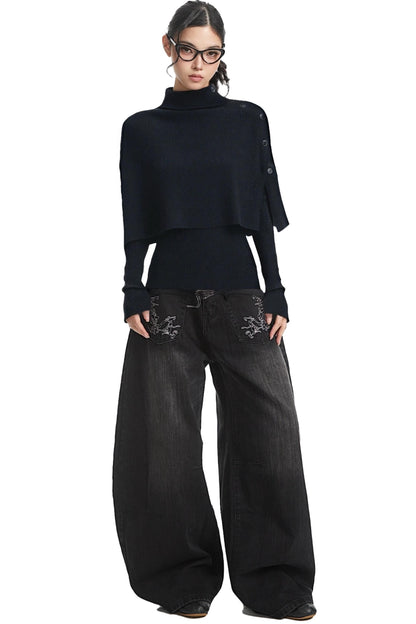 Pull cape noir à col roulé