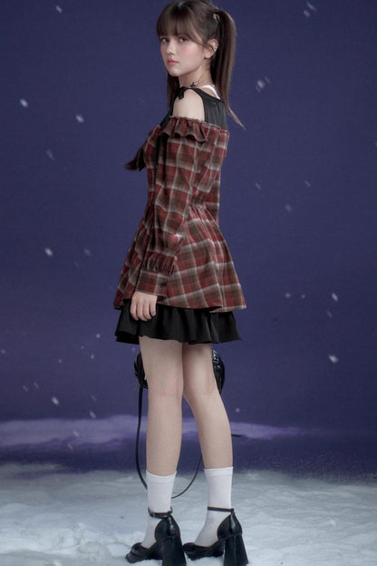 Red and Brown Plaid Dress