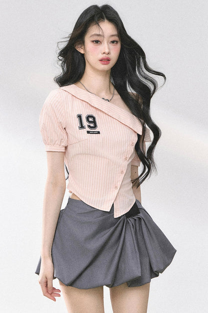 Pink Off Shoulder Stripe T-Shirt