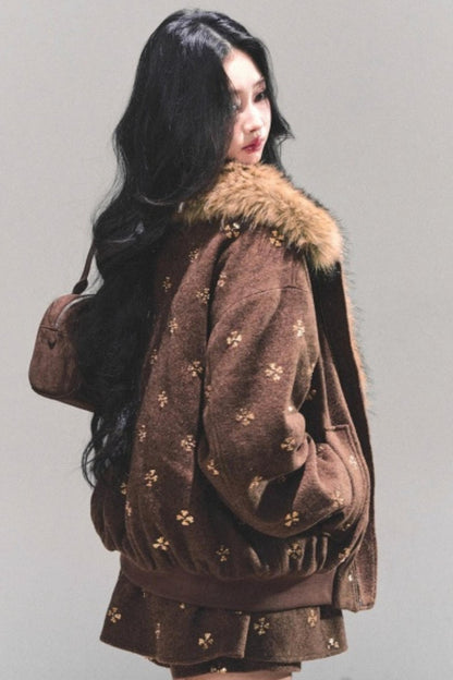 Maillard Wool Jacket With Skirt Set-Up