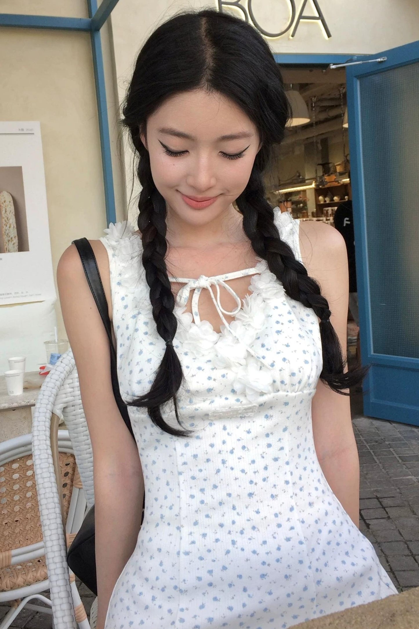 Blue Floral Bow Dress