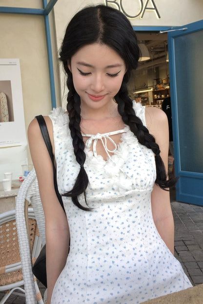 Blue Floral Bow Dress