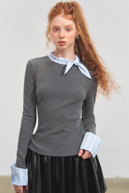 Bow Tie Slim Knit Top