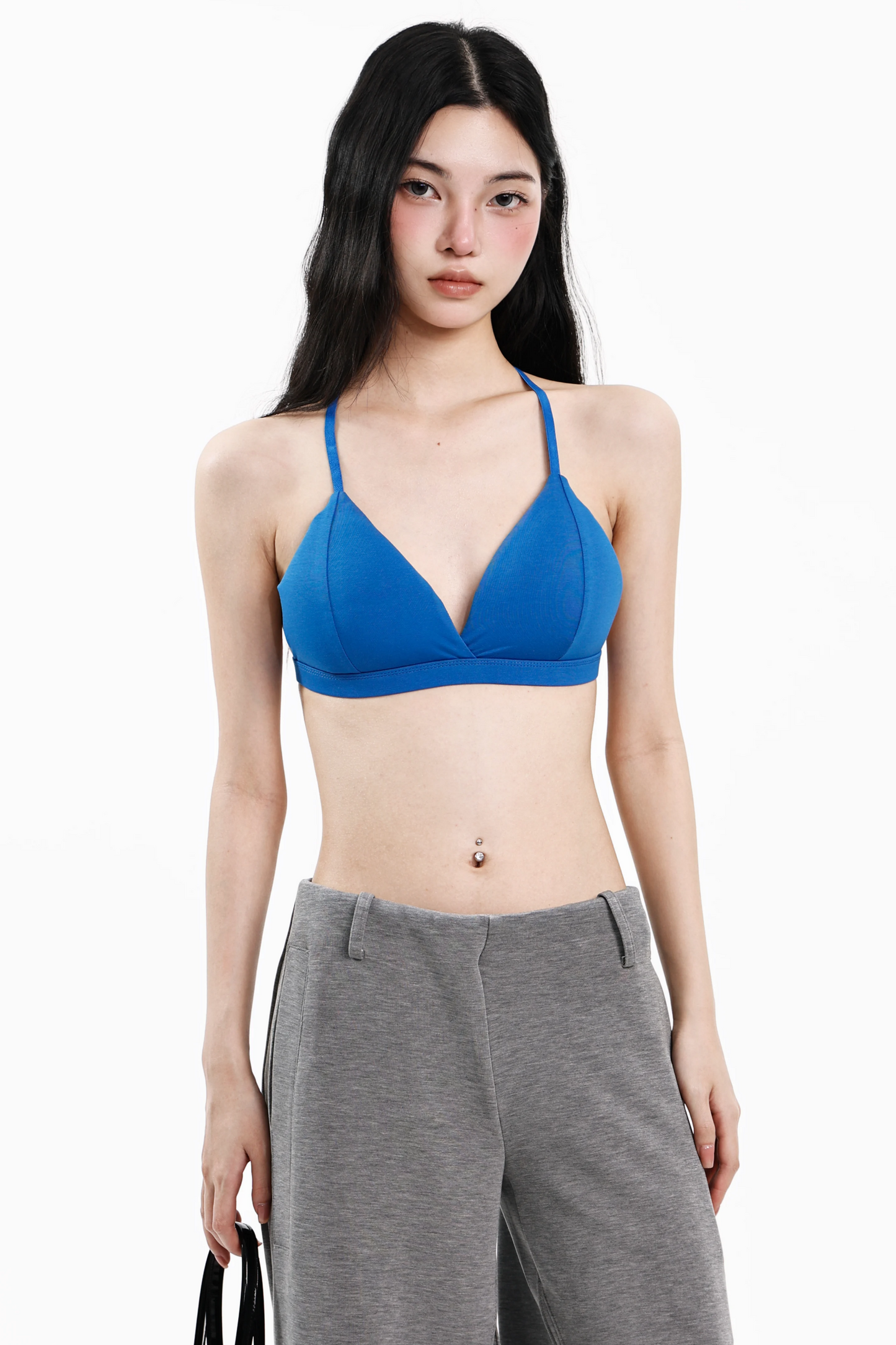 Top camisola sexy azul con cuello halter