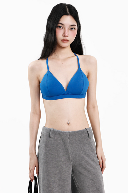 Top camisola sexy azul con cuello halter