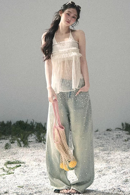Sheer Lace Floral Top Set