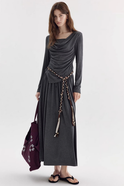 비대칭 스택 칼라 블라우스