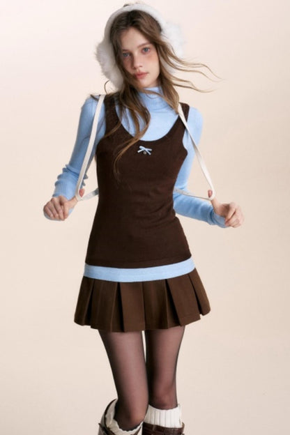 Fake Two-Piece Wool Blend Knit Vest