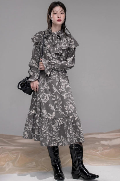 Lace-Up Shawl Collar Dress