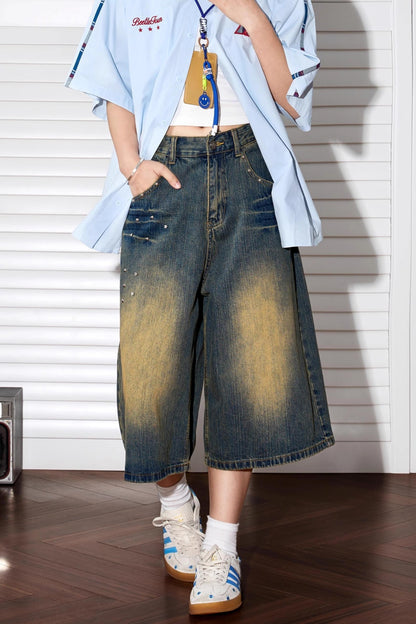 Vintage Wide-Leg Denim Shorts