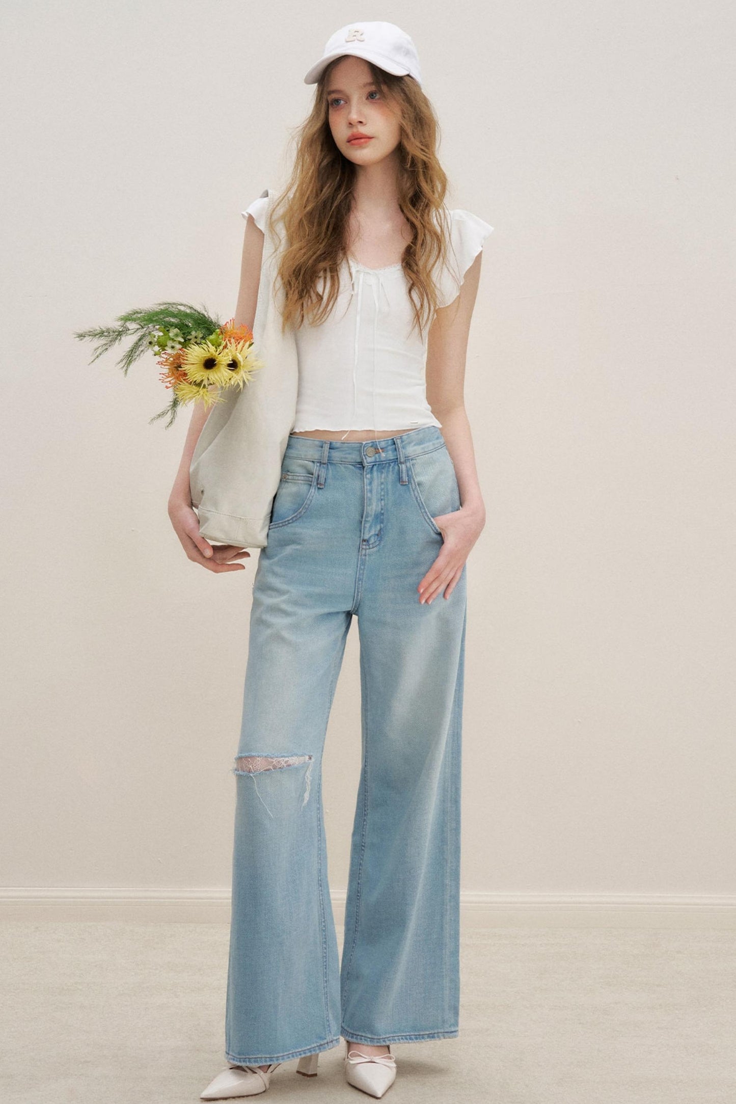 High-Waist Denim Trousers