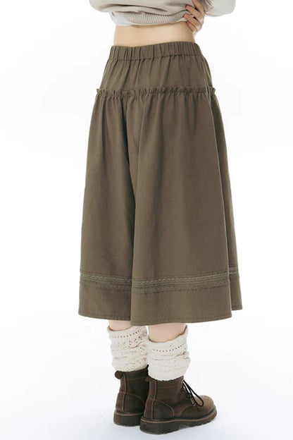 Elastic Waist Patchwork Wide-Leg Skirt Pants