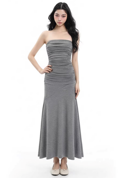 Gray Pleated Slim-Fit Top Set