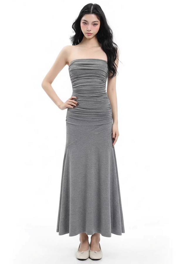 Gray Pleated Slim-Fit Top Set