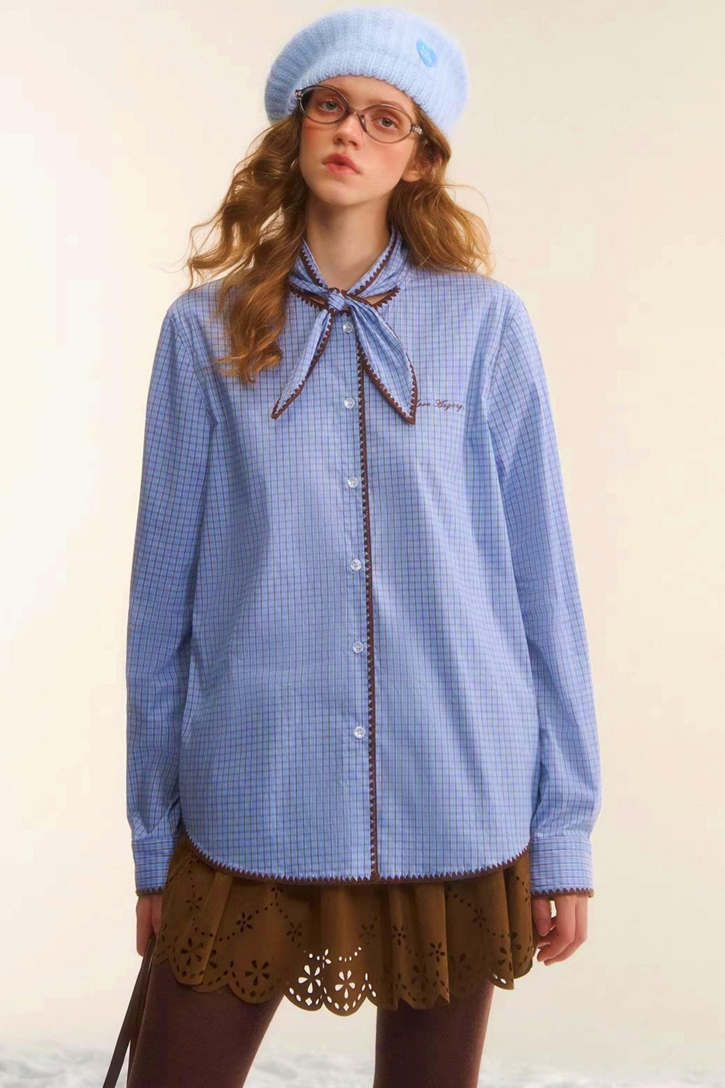 Retro Plaid Embroidery Shirt