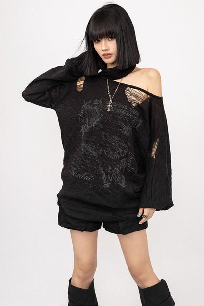 Slanted Black Sweater Top