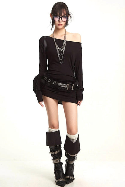 Slanted Shoulder Long Sleeve T-Shirt