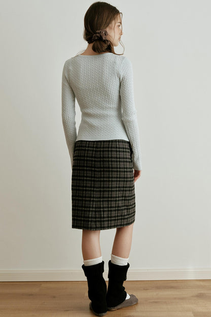 Retro Bias-Cut Plaid Skirt