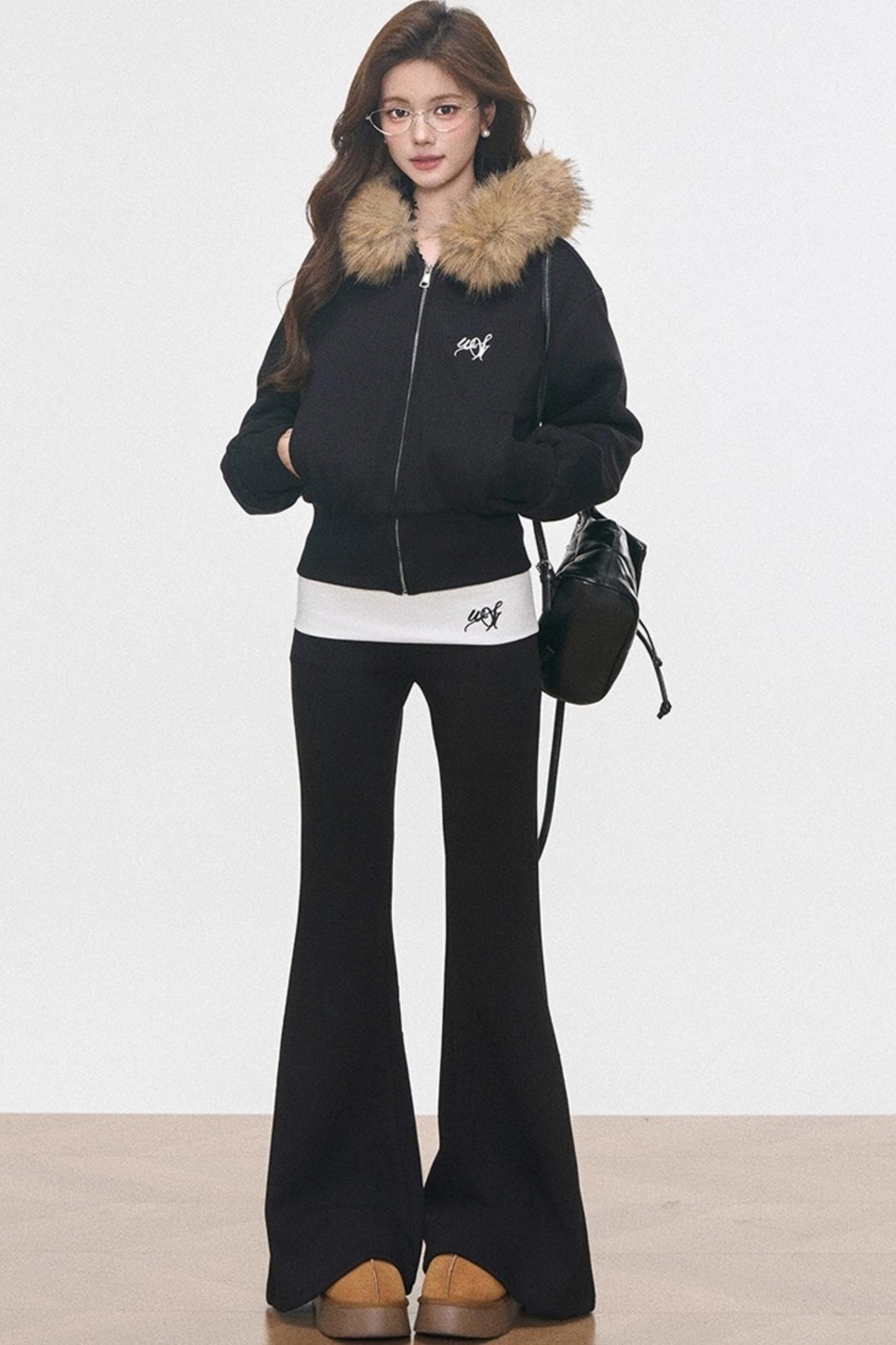 Fur Collar Sweatshirt Jacket Set-Up