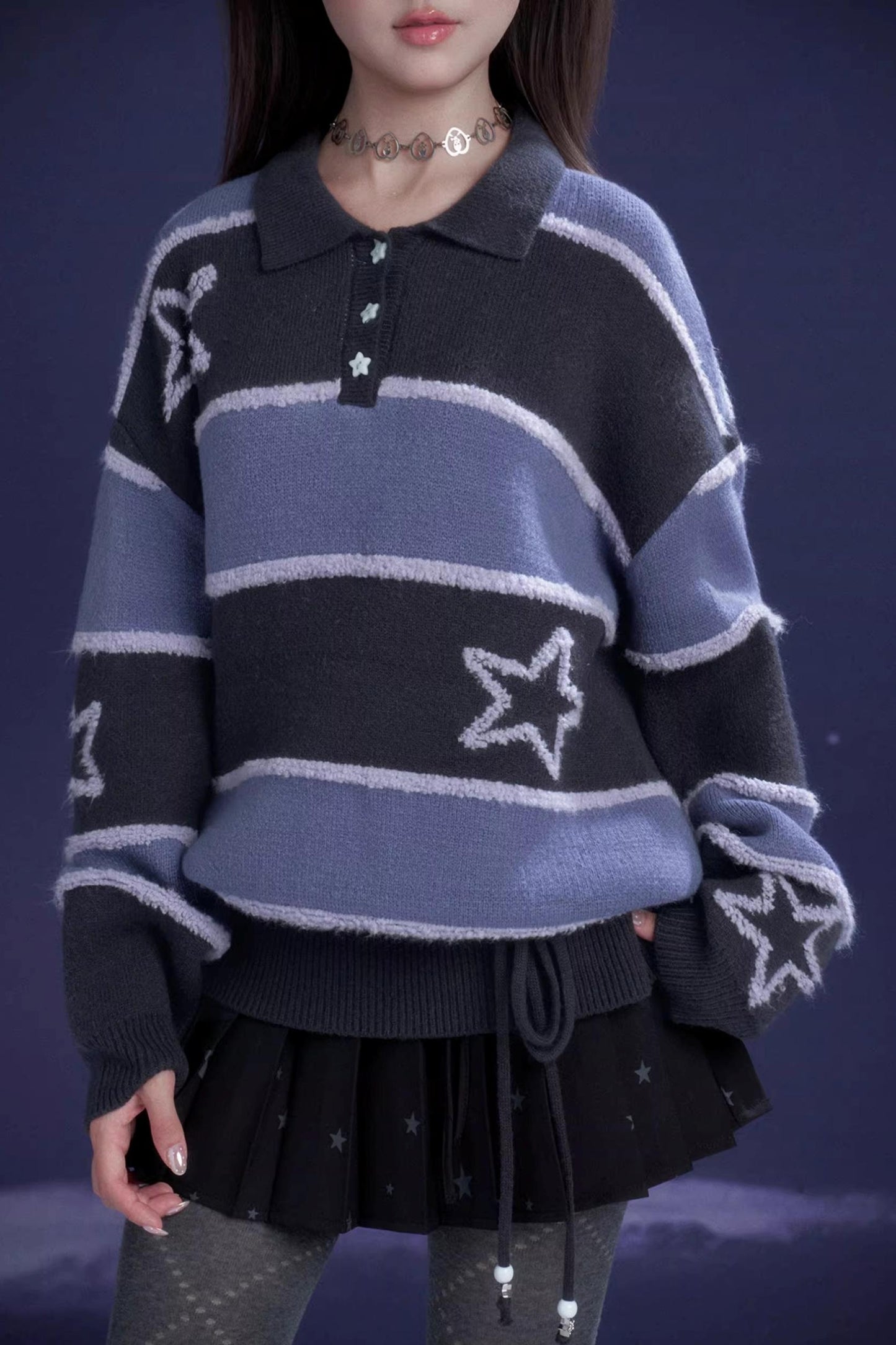 Purple Striped Star Sweater